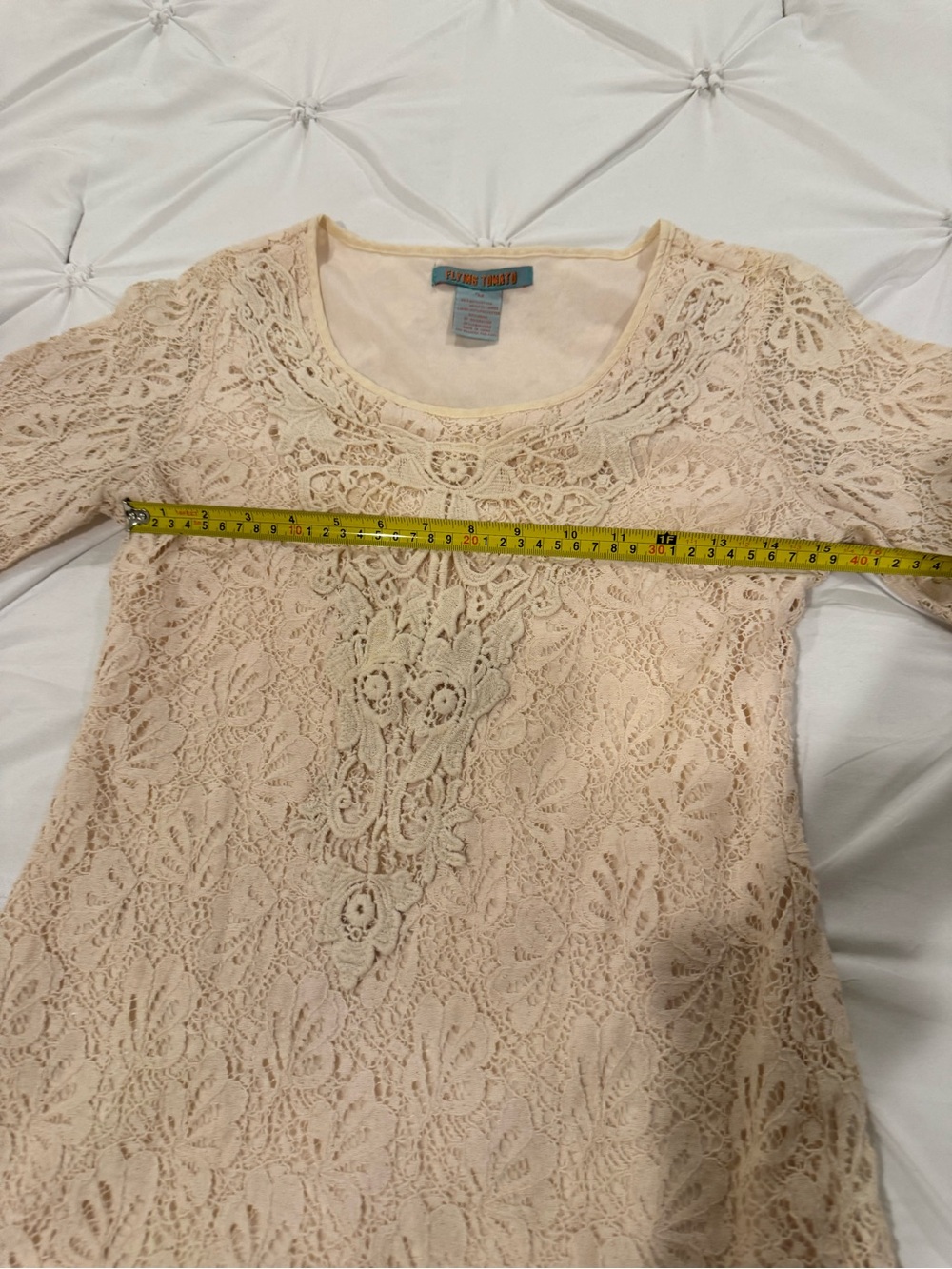 Flying Tomato Cream Lace Bell Sleeve Mini Dress Tunic Boho Cottagecore Size M - Picture 13 of 15